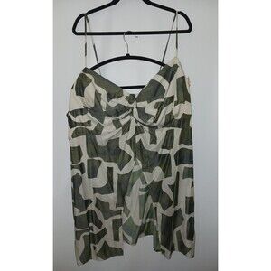 Eloquii Top Women's‎ 26 Twist Bodice Long Tank w/ Split Sandblocks Green White